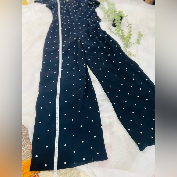 Hobbs London Dark Navy and White Polka Dot Tie Sarah Spot Jumpsuit Size Size 6 - Picture 4 of 13